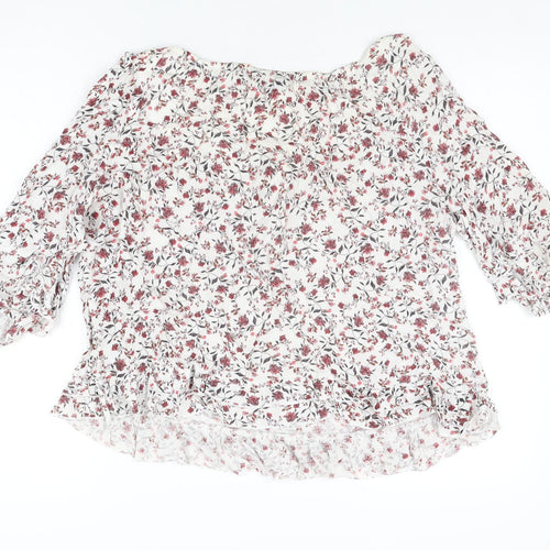 Dorothy Perkins Womens White Floral Viscose Basic Blouse Size 16 Scoop Neck