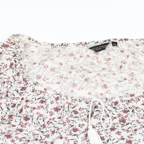 Dorothy Perkins Womens White Floral Viscose Basic Blouse Size 16 Scoop Neck