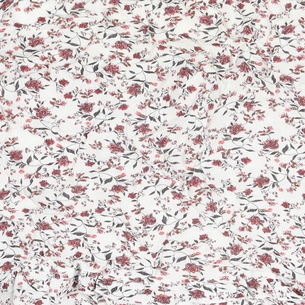 Dorothy Perkins Womens White Floral Viscose Basic Blouse Size 16 Scoop Neck