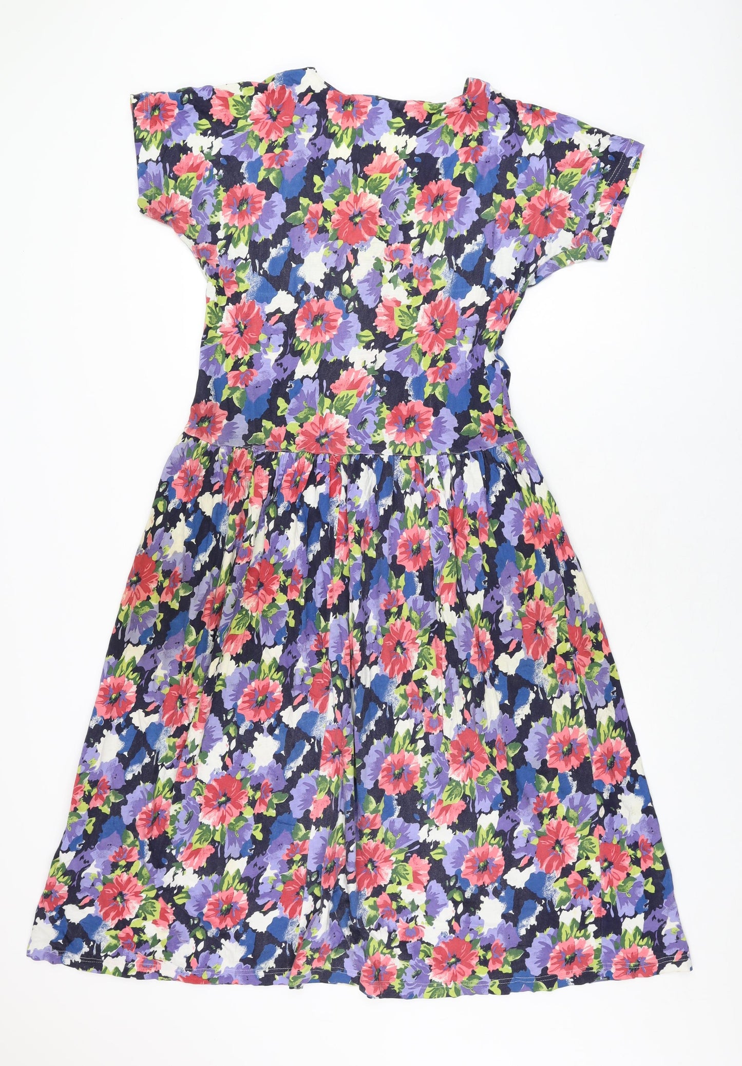 Casual Club Womens Multicoloured Floral Cotton A-Line Size 16 V-Neck Button