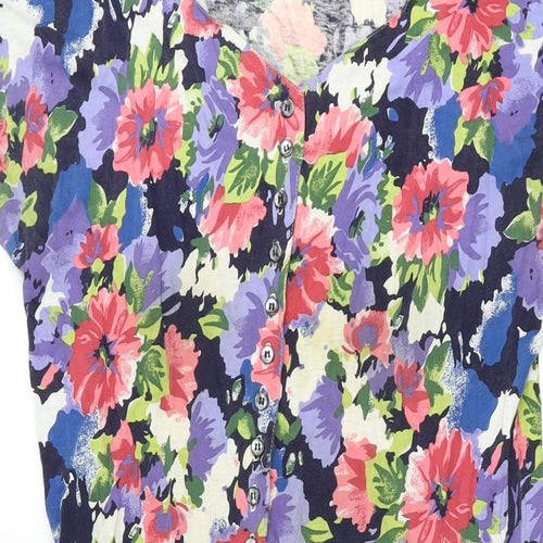Casual Club Womens Multicoloured Floral Cotton A-Line Size 16 V-Neck Button