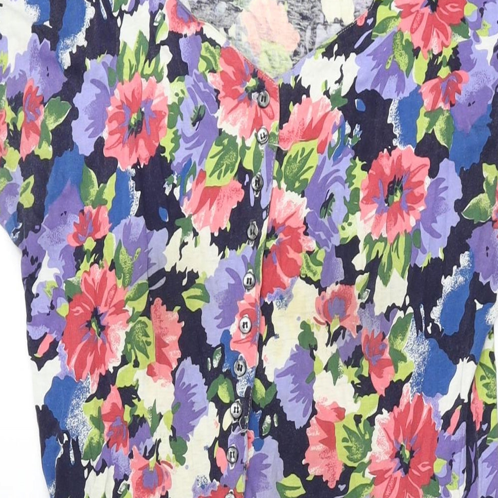 Casual Club Womens Multicoloured Floral Cotton A-Line Size 16 V-Neck Button