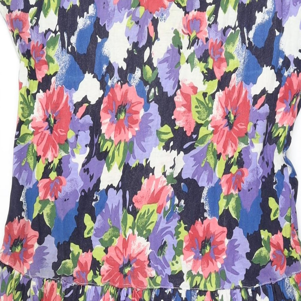Casual Club Womens Multicoloured Floral Cotton A-Line Size 16 V-Neck Button