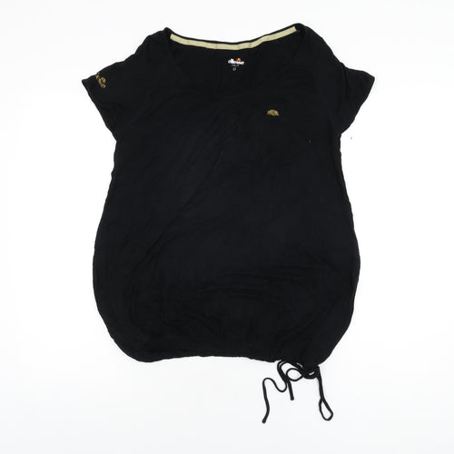 ellesse Womens Black Viscose Basic T-Shirt Size L Scoop Neck