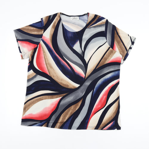 Anne Smith Womens Multicoloured Geometric Polyester Basic T-Shirt Size 16 Round Neck