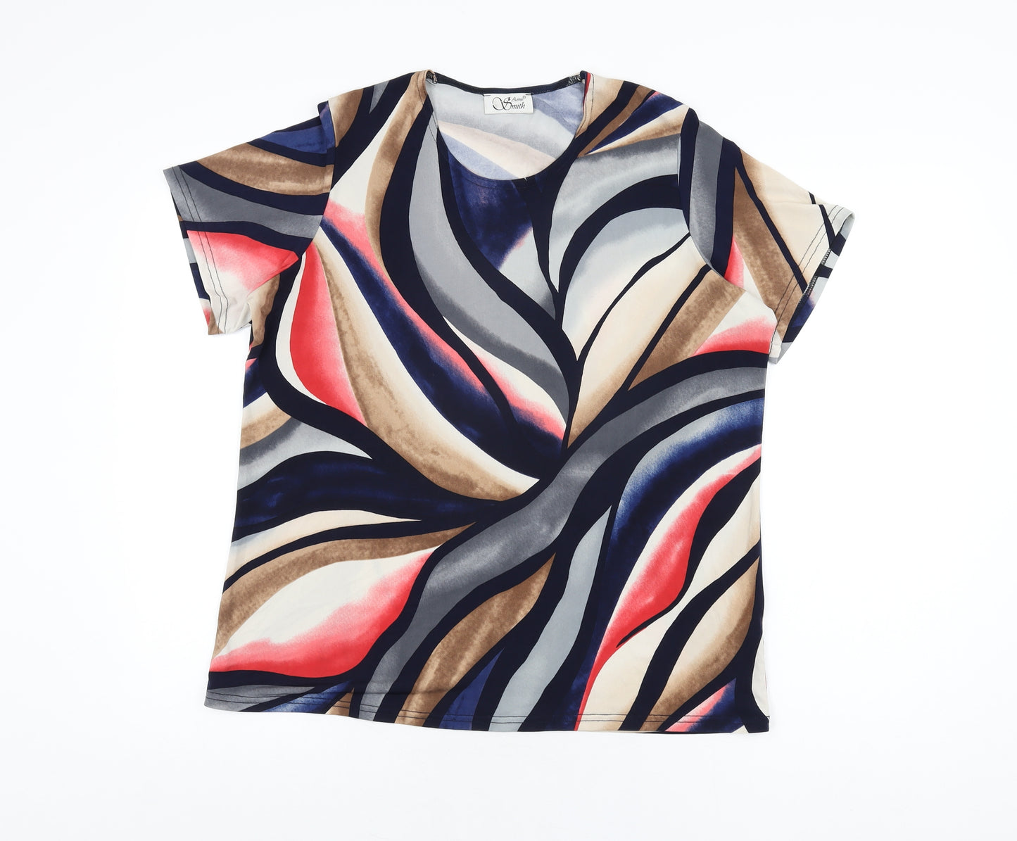 Anne Smith Womens Multicoloured Geometric Polyester Basic T-Shirt Size 16 Round Neck