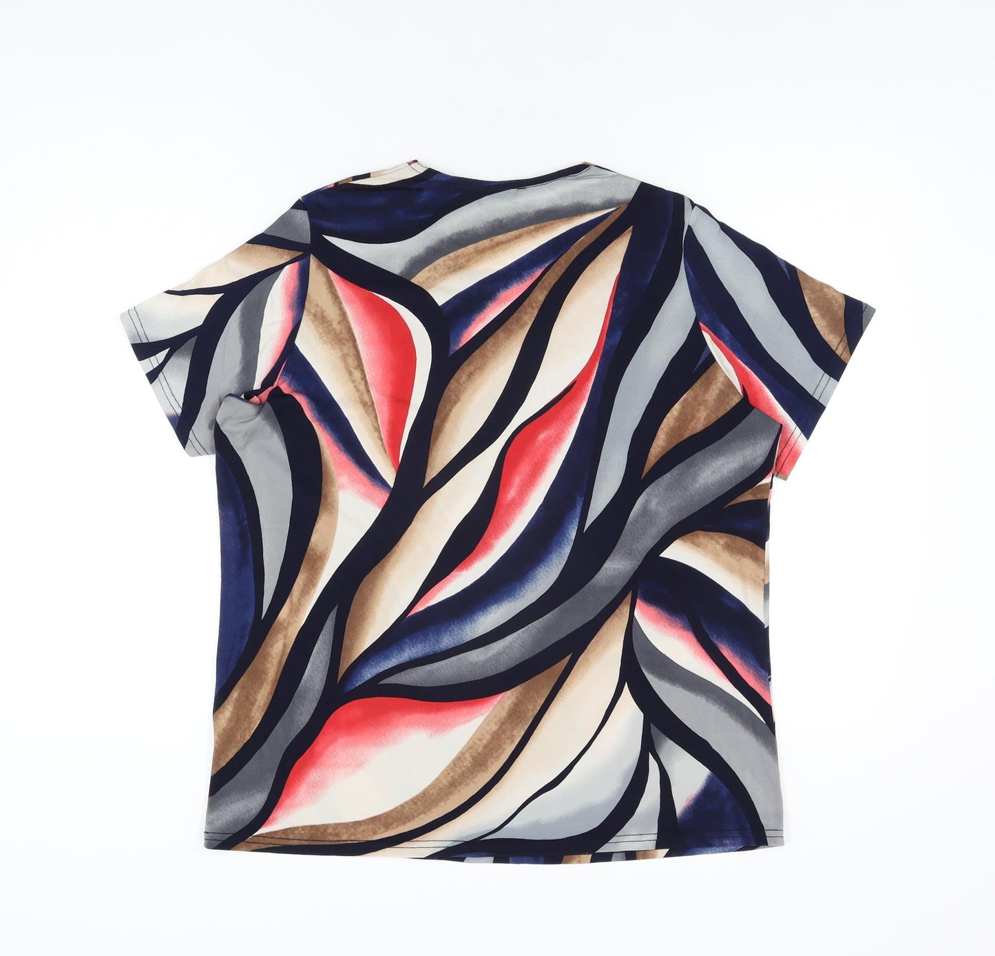 Anne Smith Womens Multicoloured Geometric Polyester Basic T-Shirt Size 16 Round Neck