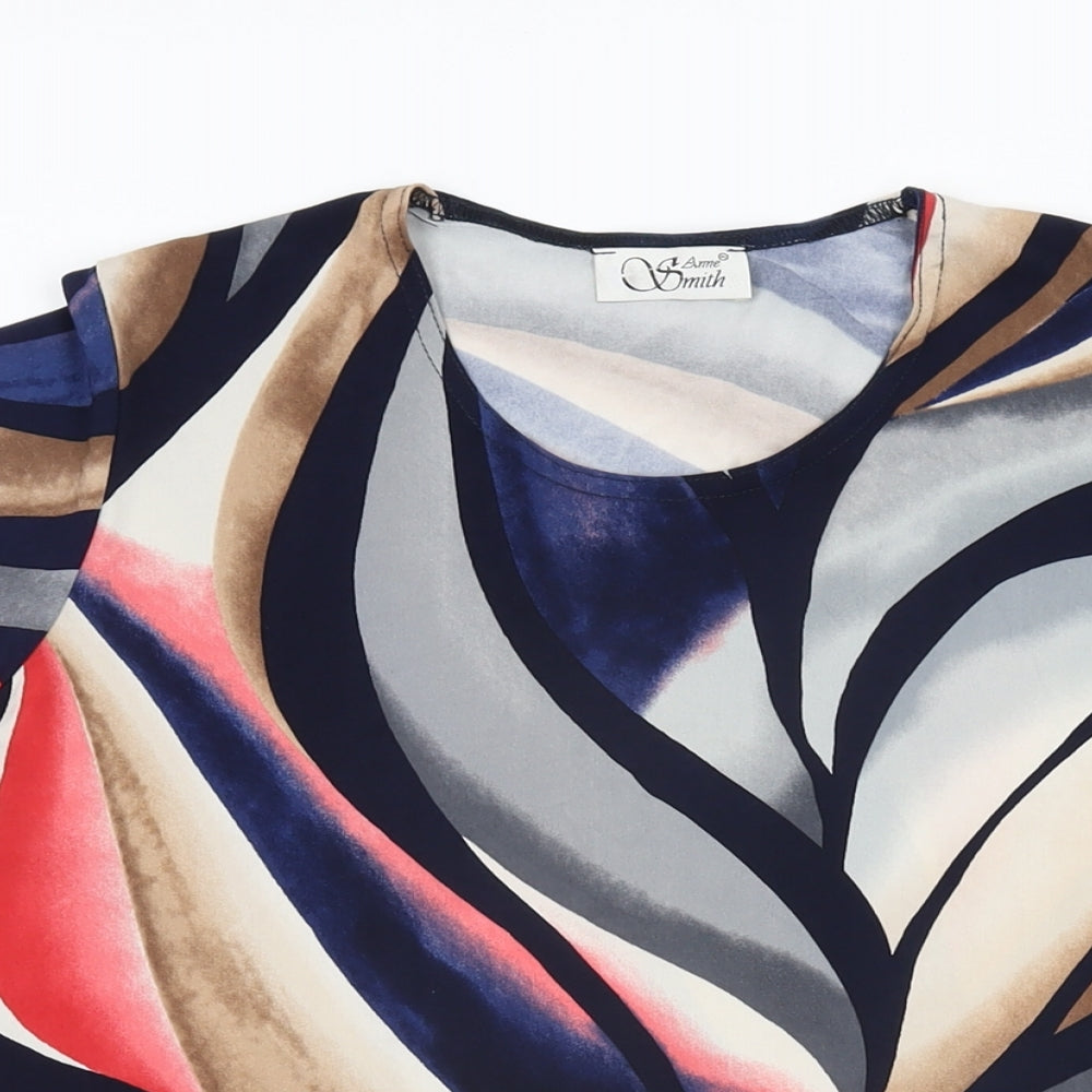 Anne Smith Womens Multicoloured Geometric Polyester Basic T-Shirt Size 16 Round Neck