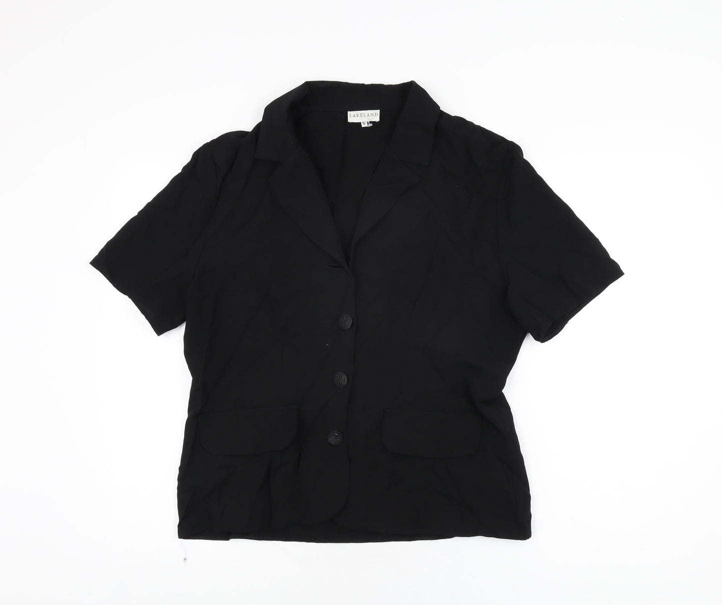 Lakeland Womens Black Viscose Basic Button-Up Size 16 V-Neck