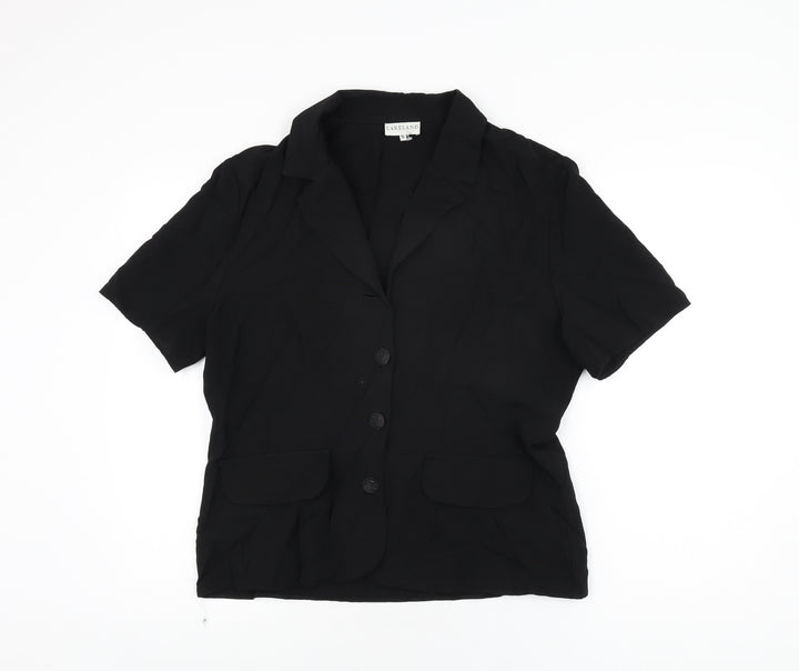 Lakeland Womens Black Viscose Basic Button-Up Size 16 V-Neck