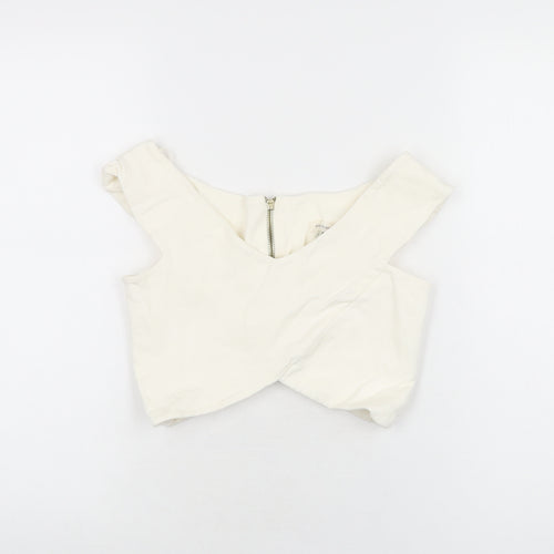 River Island Womens Ivory Viscose Cropped T-Shirt Size 8 V-Neck