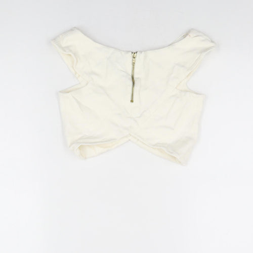 River Island Womens Ivory Viscose Cropped T-Shirt Size 8 V-Neck