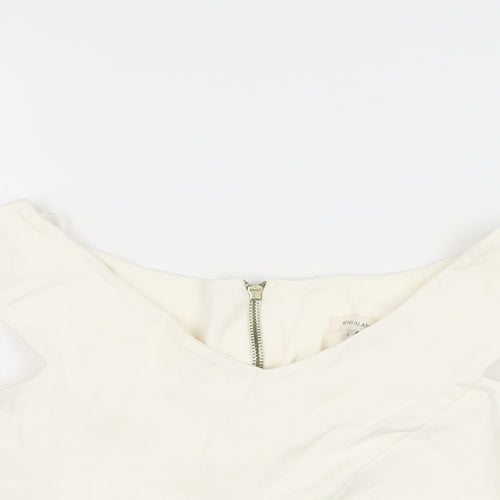 River Island Womens Ivory Viscose Cropped T-Shirt Size 8 V-Neck