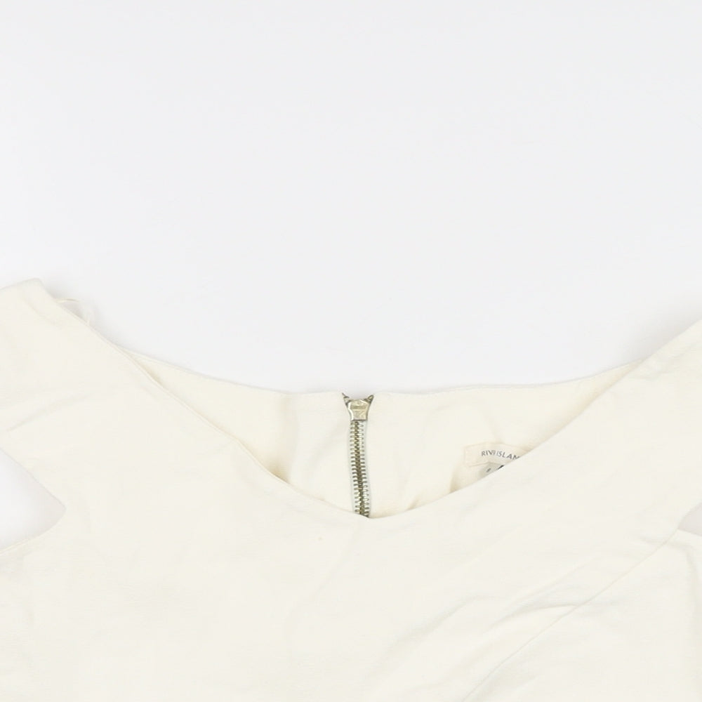 River Island Womens Ivory Viscose Cropped T-Shirt Size 8 V-Neck