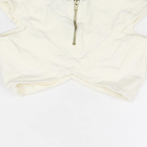 River Island Womens Ivory Viscose Cropped T-Shirt Size 8 V-Neck