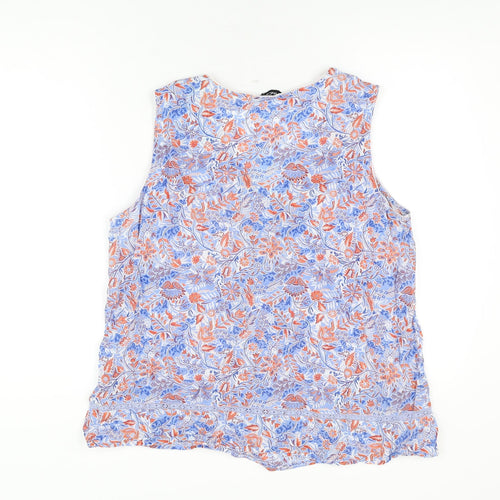 M&Co Womens Blue Floral Cotton Basic T-Shirt Size 16 V-Neck