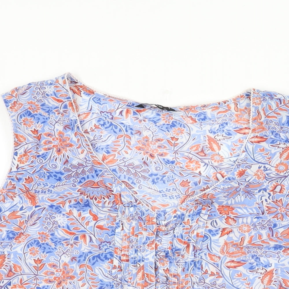 M&Co Womens Blue Floral Cotton Basic T-Shirt Size 16 V-Neck