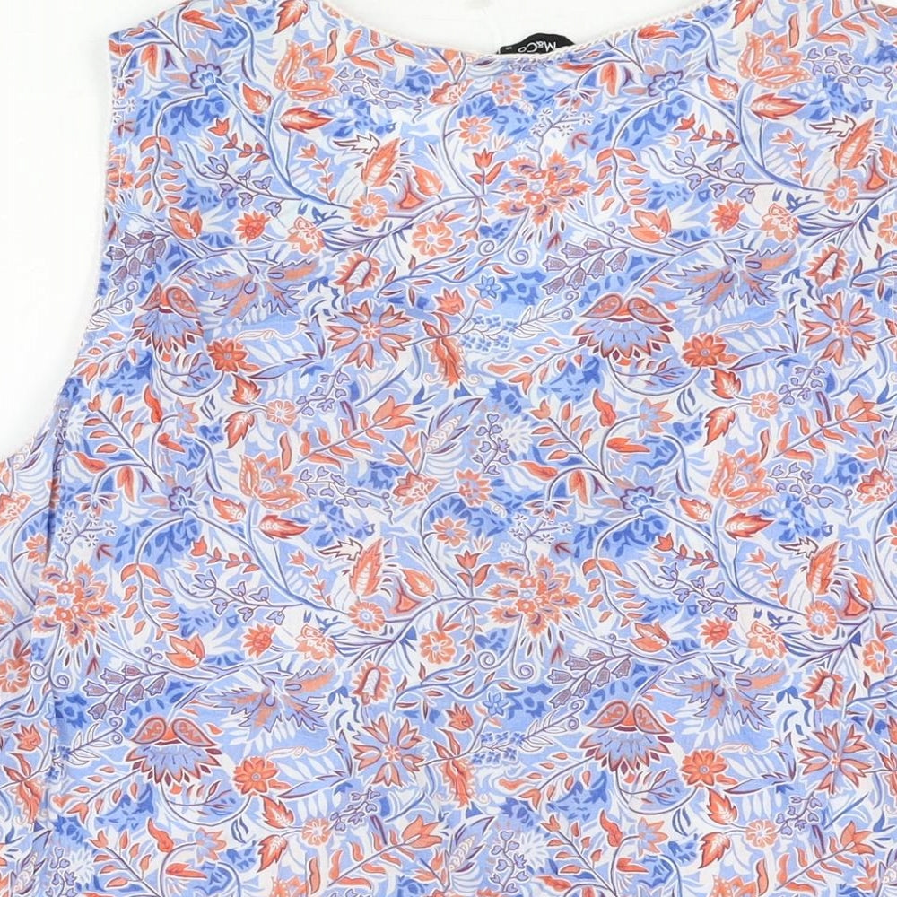 M&Co Womens Blue Floral Cotton Basic T-Shirt Size 16 V-Neck