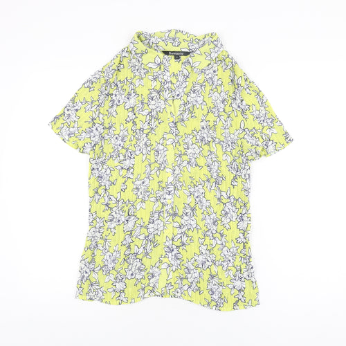 Bonmarché Womens Yellow Floral Polyester Basic Button-Up Size 16 Collared