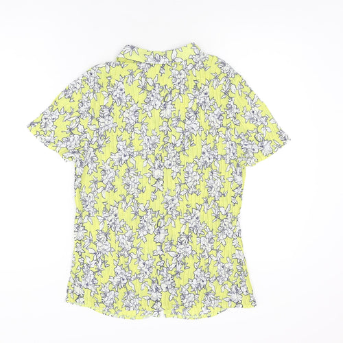 Bonmarché Womens Yellow Floral Polyester Basic Button-Up Size 16 Collared