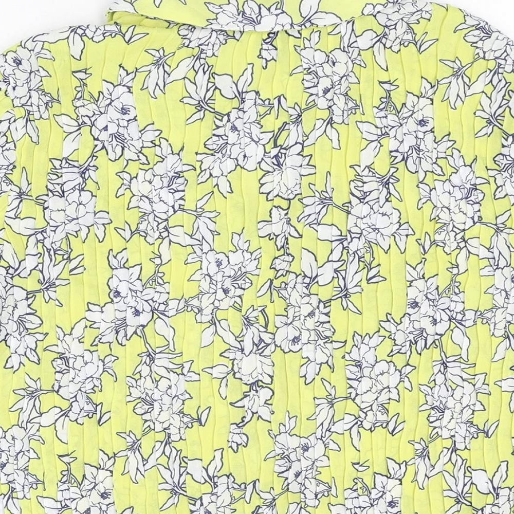 Bonmarché Womens Yellow Floral Polyester Basic Button-Up Size 16 Collared