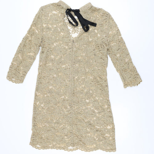 Monsoon Womens Brown Floral Polyester Shift Size 14 Round Neck Zip