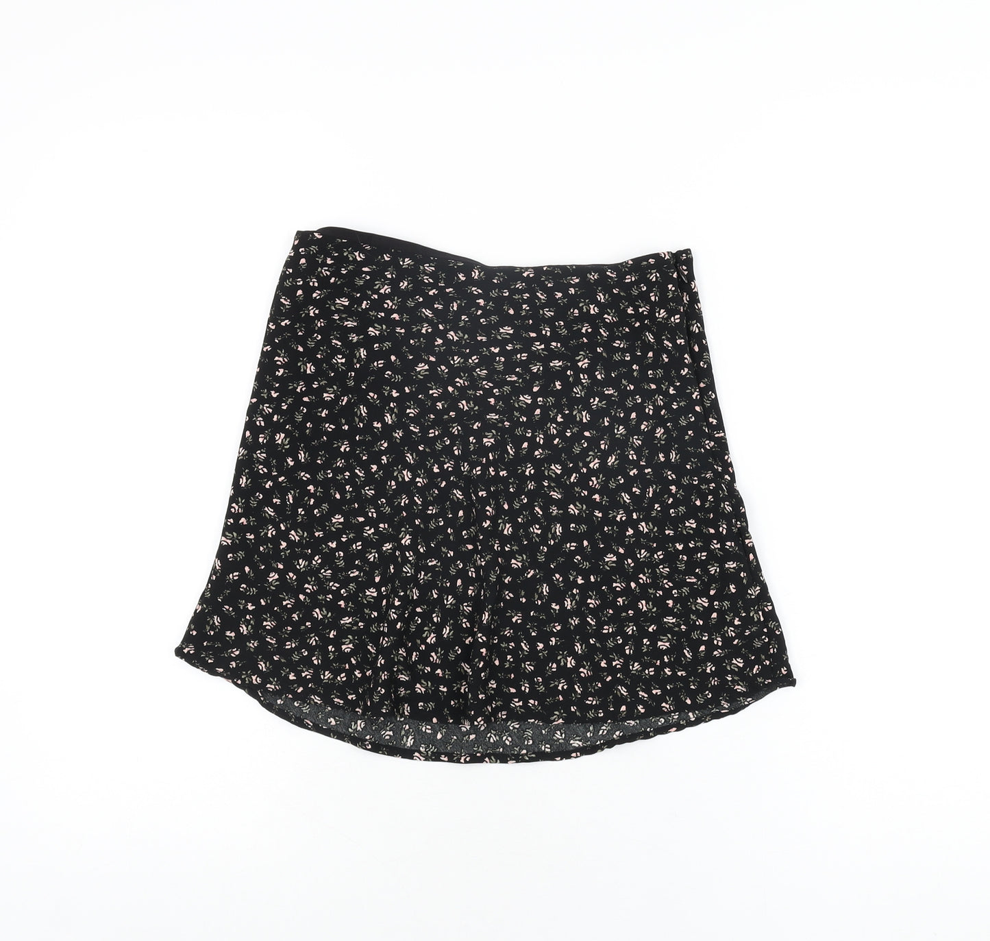H&M Womens Black Floral Polyester Mini Skirt Size 8 Zip