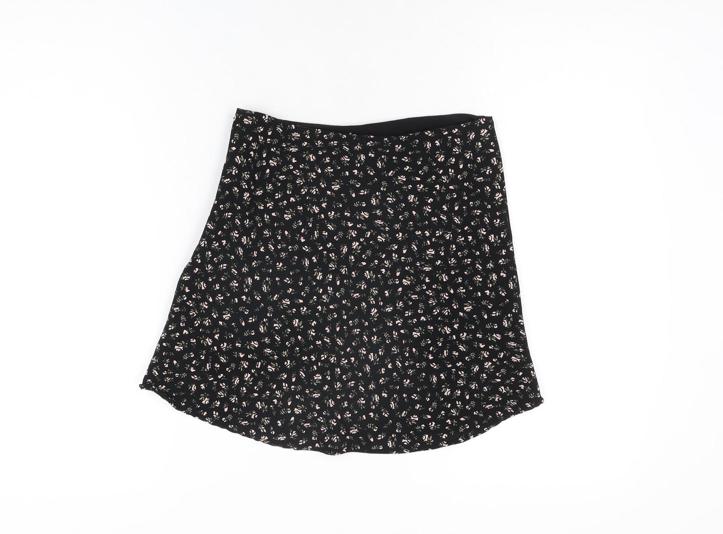 H&M Womens Black Floral Polyester Mini Skirt Size 8 Zip