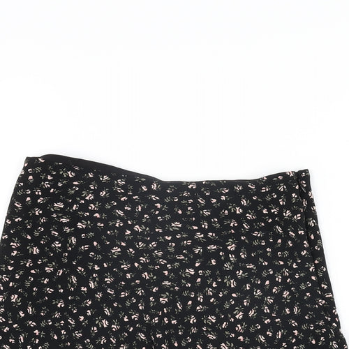 H&M Womens Black Floral Polyester Mini Skirt Size 8 Zip