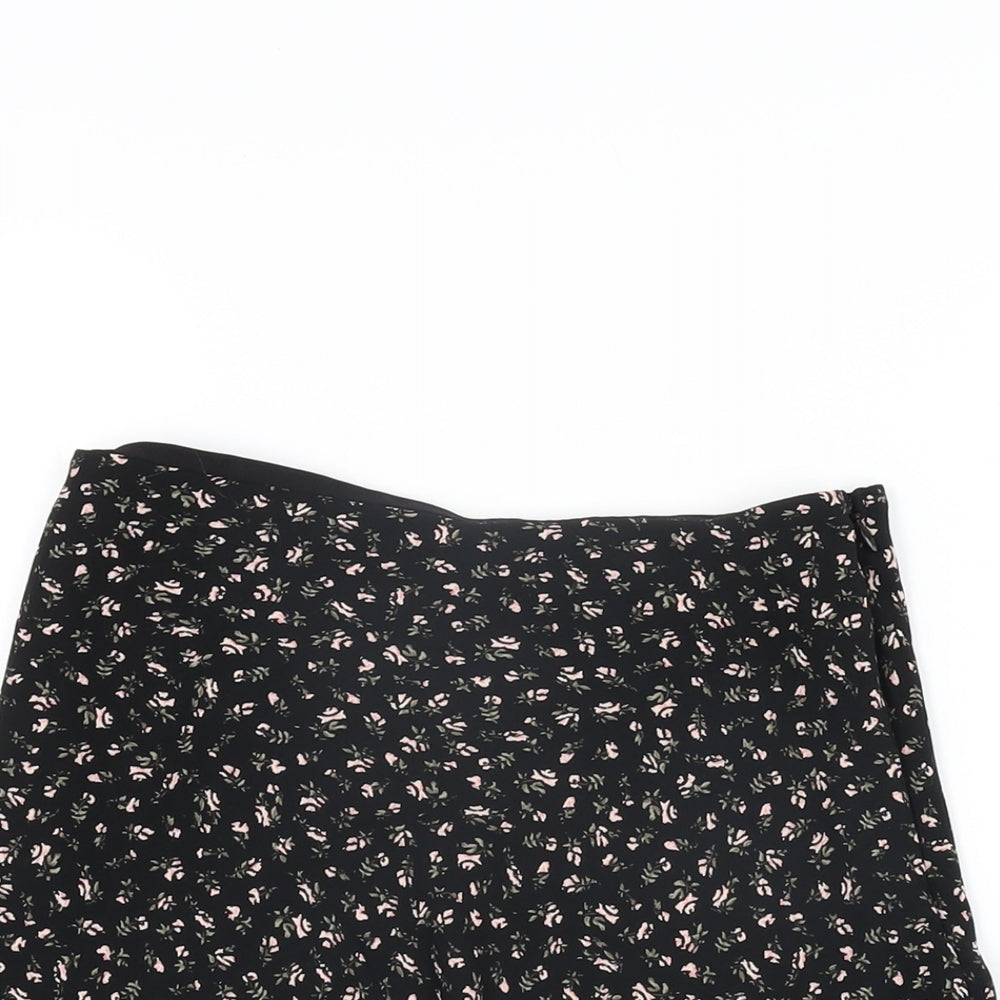 H&M Womens Black Floral Polyester Mini Skirt Size 8 Zip