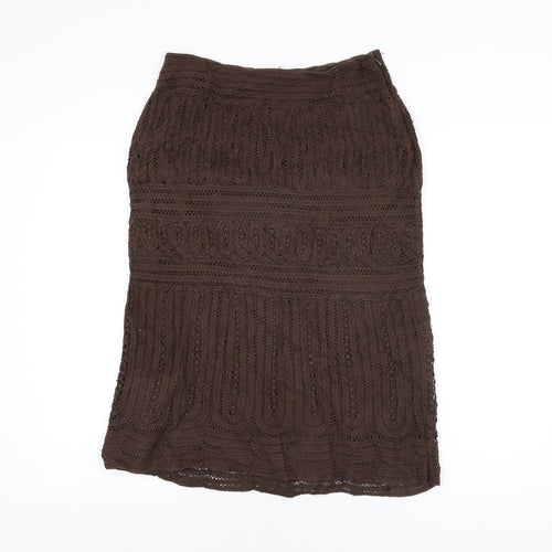 Zara Womens Brown Geometric Cotton Straight & Pencil Skirt Size M Zip