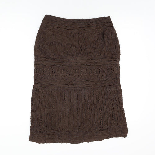 Zara Womens Brown Geometric Cotton Straight & Pencil Skirt Size M Zip