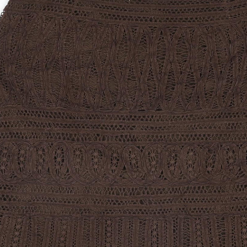 Zara Womens Brown Geometric Cotton Straight & Pencil Skirt Size M Zip
