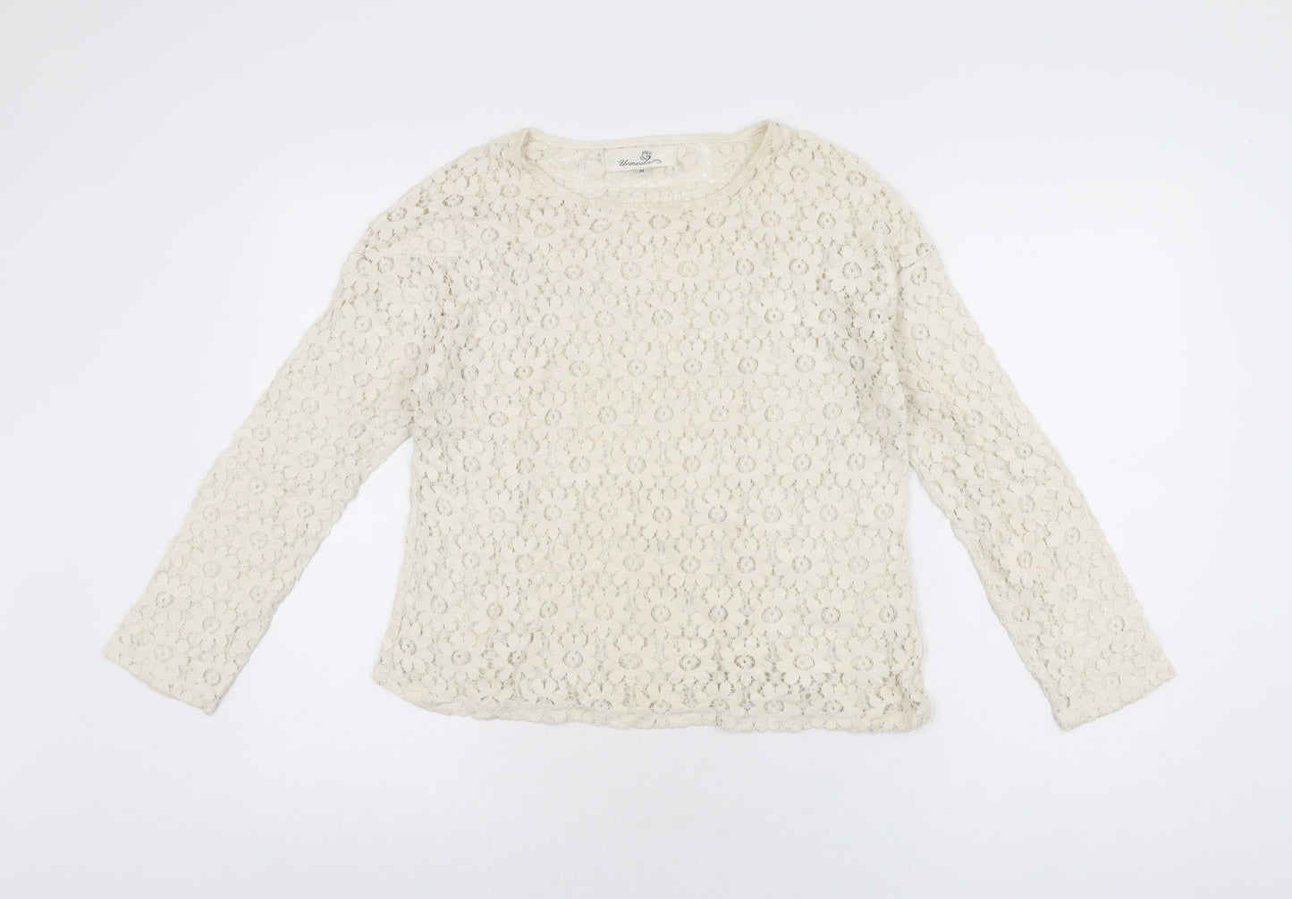 Urmoda Womens Ivory Floral Polyester Basic T-Shirt Size M Round Neck