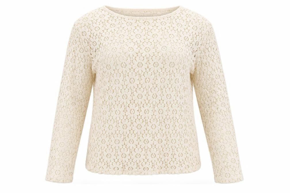 Urmoda Womens Ivory Floral Polyester Basic T-Shirt Size M Round Neck