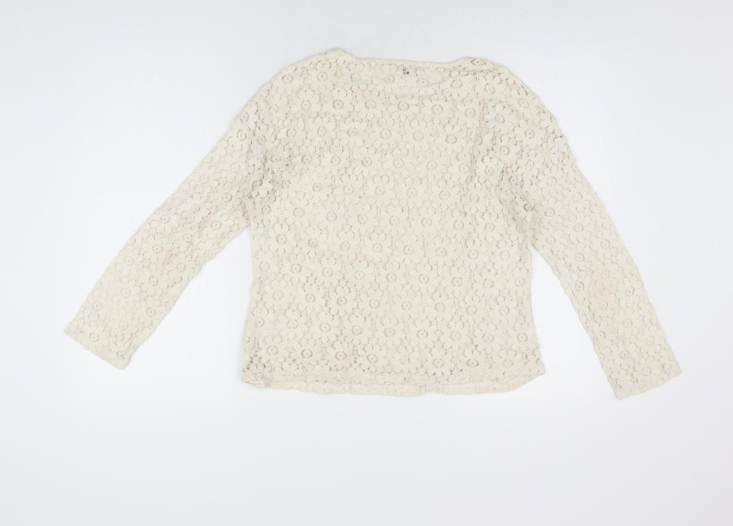 Urmoda Womens Ivory Floral Polyester Basic T-Shirt Size M Round Neck