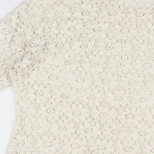 Urmoda Womens Ivory Floral Polyester Basic T-Shirt Size M Round Neck