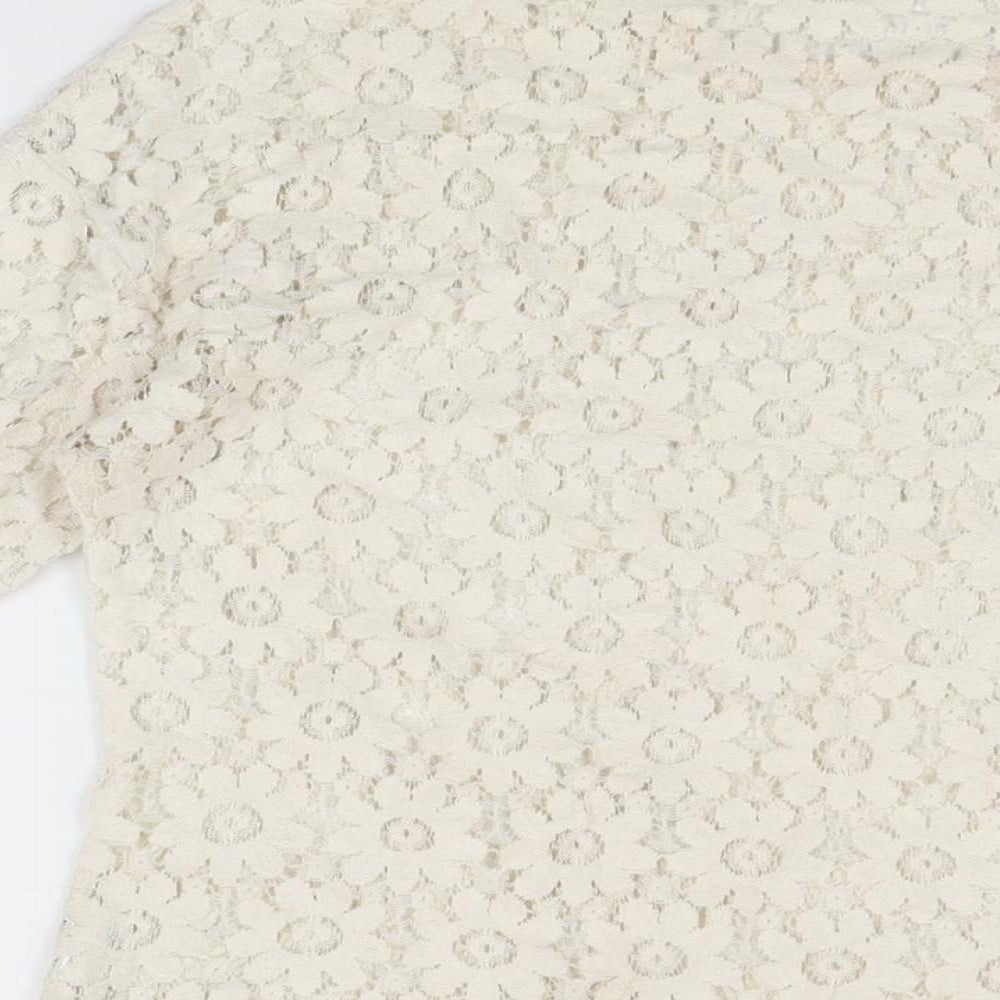 Urmoda Womens Ivory Floral Polyester Basic T-Shirt Size M Round Neck