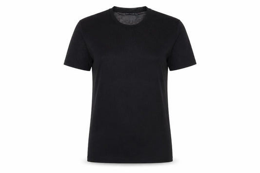 Front view of ASOS women’s black polyester basic t-shirt, size M, round neck - sheer