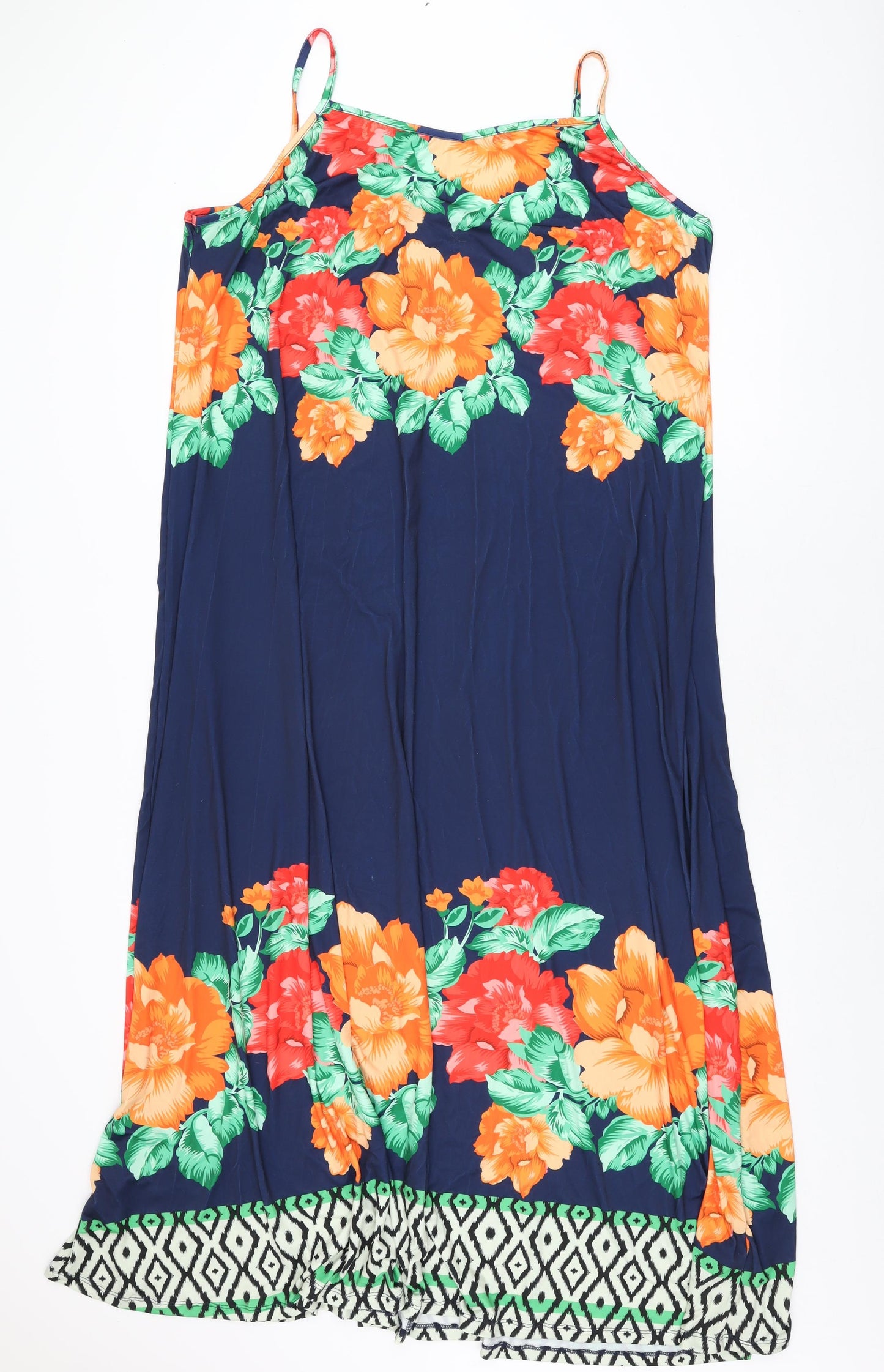 Love Yours Womens Blue Floral Polyester Maxi Size 20 V-Neck Pullover