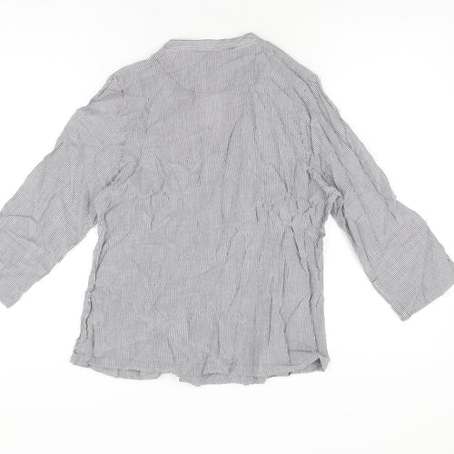 Marks and Spencer Womens Grey Striped Cotton Basic T-Shirt Size 12 V-Neck