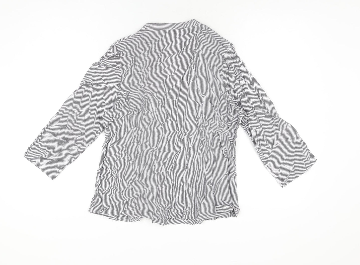 Marks and Spencer Womens Grey Striped Cotton Basic T-Shirt Size 12 V-Neck