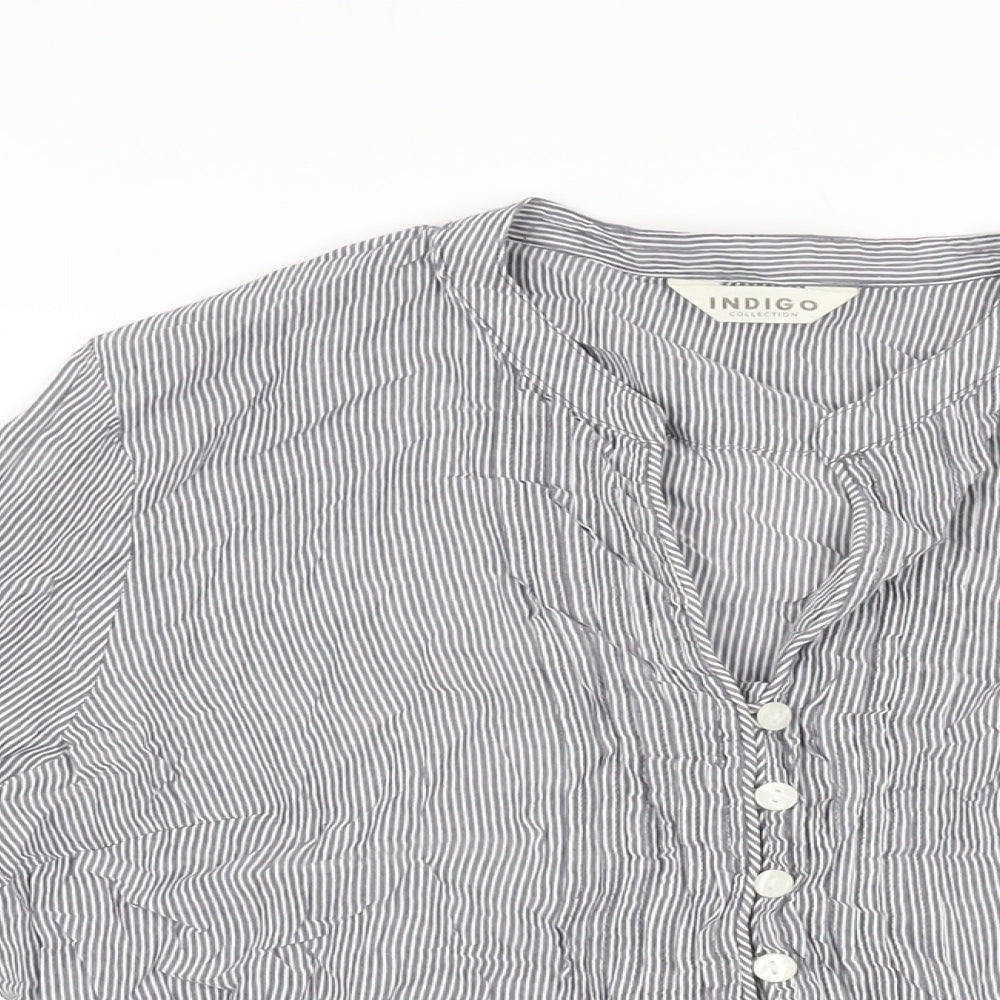 Marks and Spencer Womens Grey Striped Cotton Basic T-Shirt Size 12 V-Neck