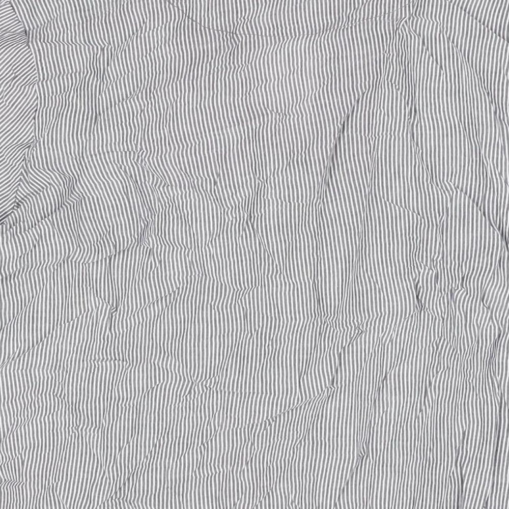 Marks and Spencer Womens Grey Striped Cotton Basic T-Shirt Size 12 V-Neck