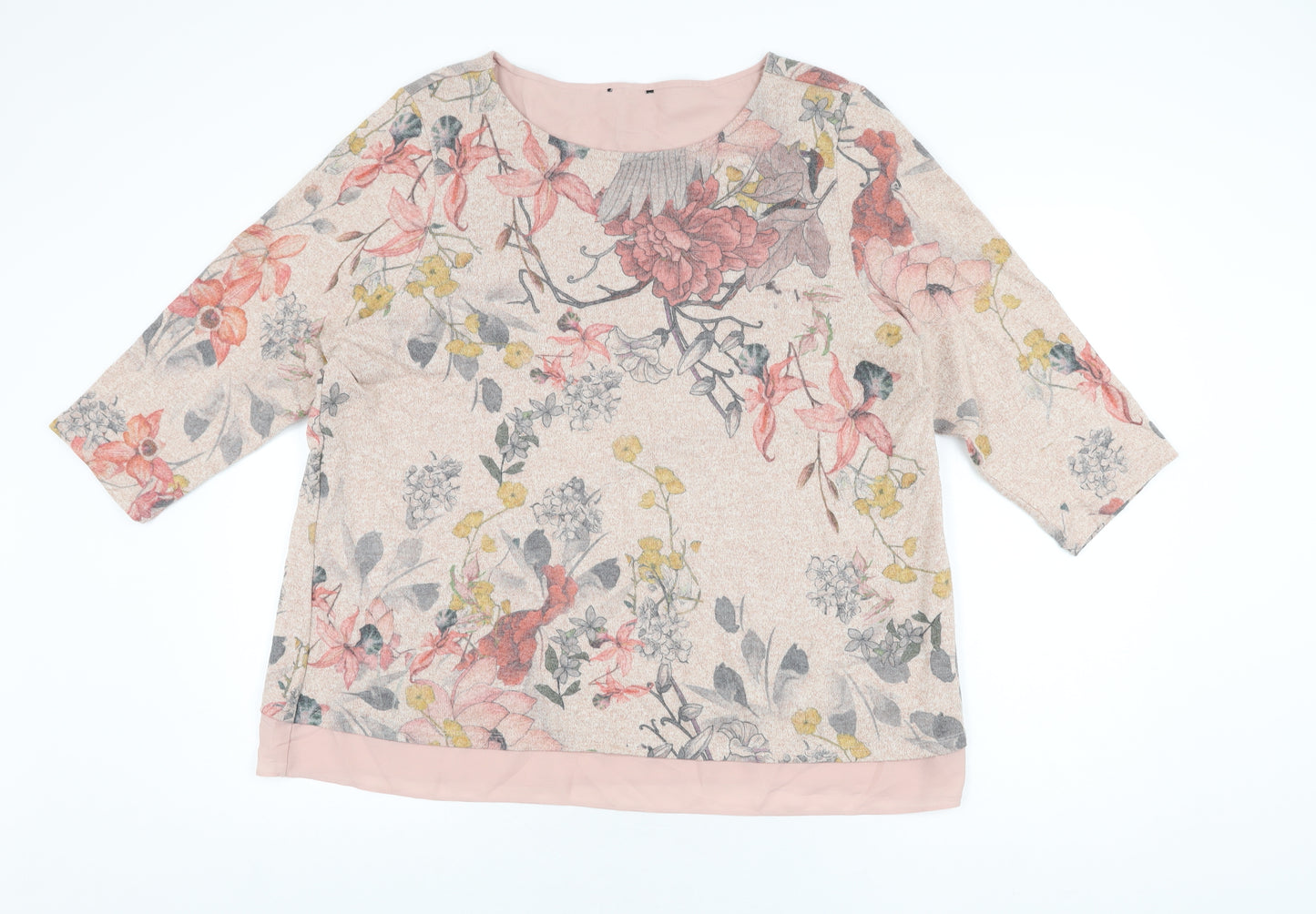 M&Co Womens Pink Floral Polyester Basic T-Shirt Size 20 Round Neck