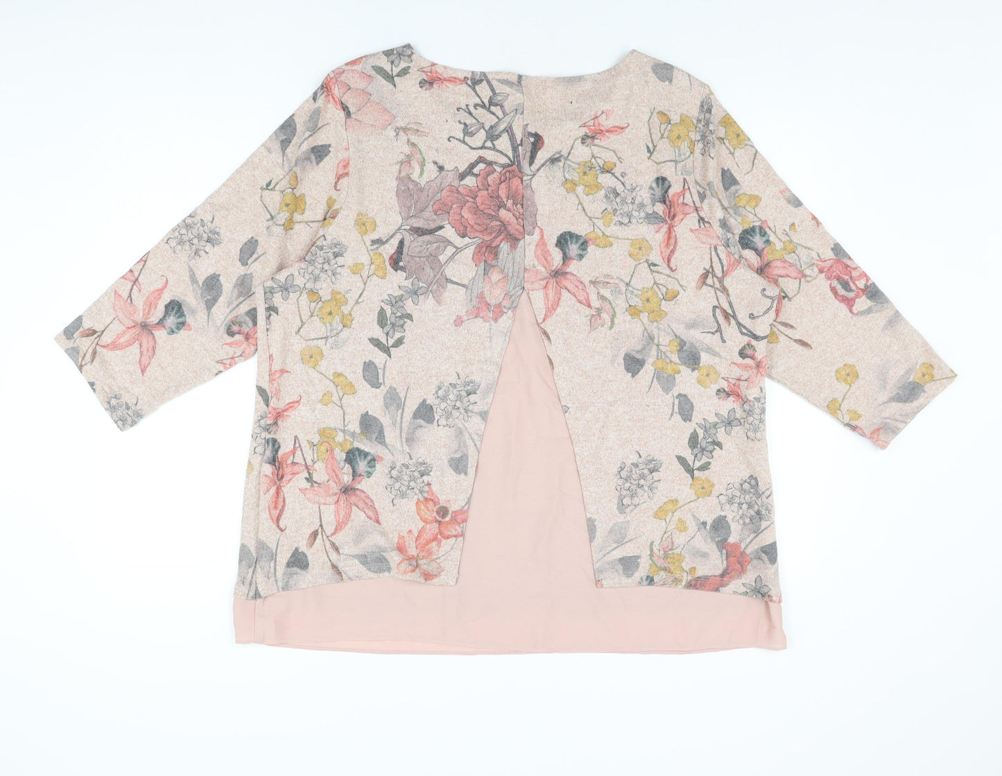 M&Co Womens Pink Floral Polyester Basic T-Shirt Size 20 Round Neck