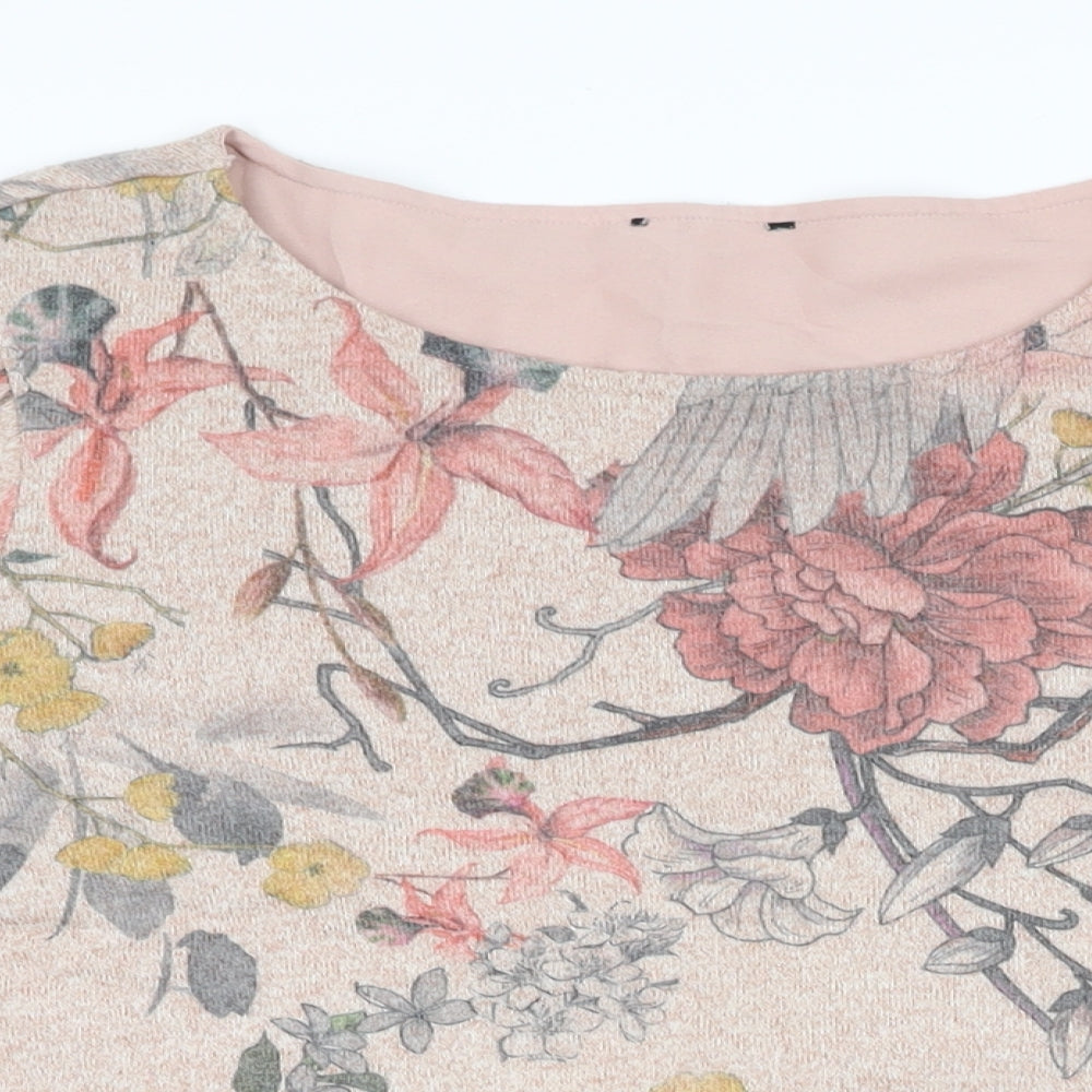 M&Co Womens Pink Floral Polyester Basic T-Shirt Size 20 Round Neck