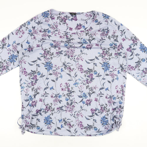 M&Co Womens Purple Floral Polyester Basic T-Shirt Size 20 Round Neck