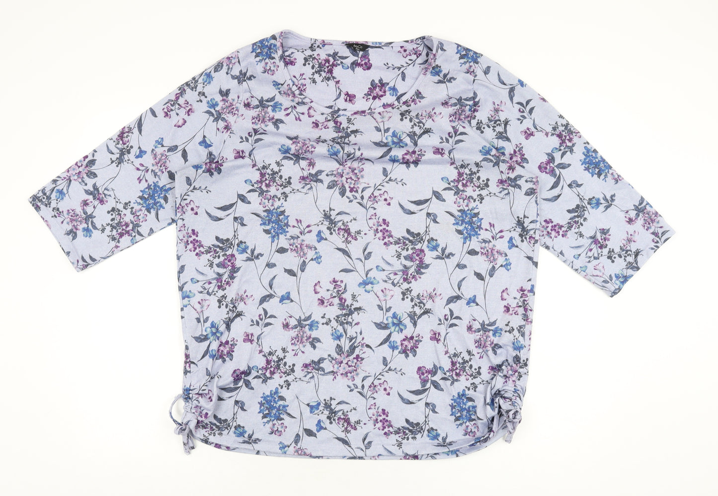 M&Co Womens Purple Floral Polyester Basic T-Shirt Size 20 Round Neck