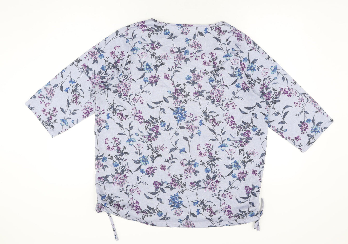 M&Co Womens Purple Floral Polyester Basic T-Shirt Size 20 Round Neck